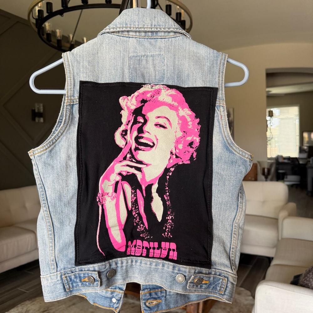 Denim Vest with Pink Graphic